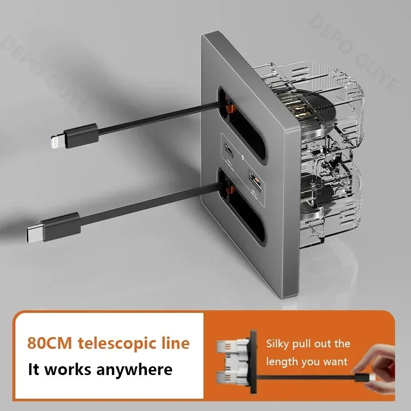 Universal Smart Socket With Telescopic charging line 20W Fast