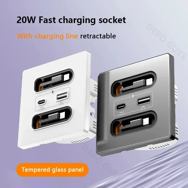 Universal Smart Socket With Telescopic charging line 20W Fast