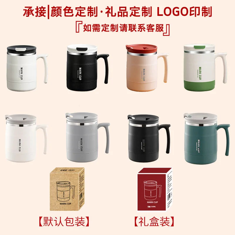 Stainless Steel Mug with Lid and Spoon Office Water Cup