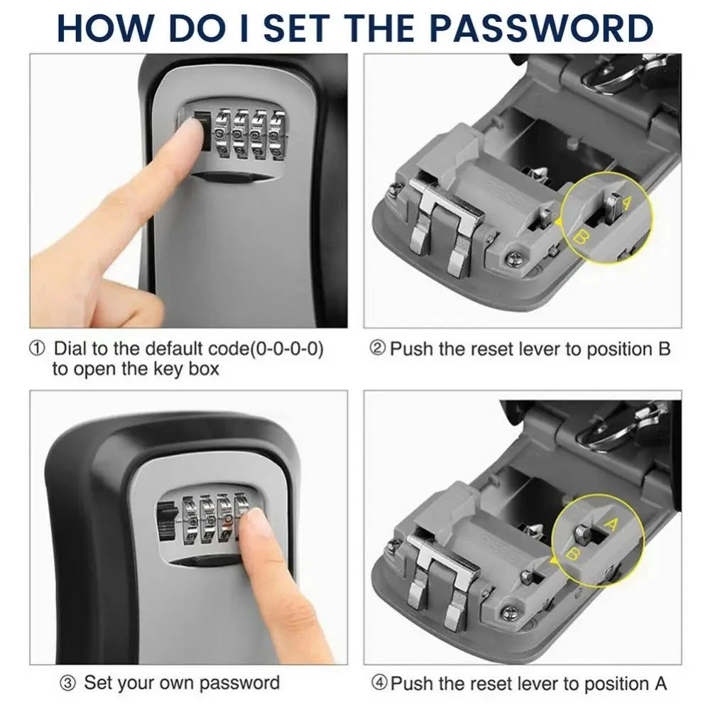 Wall Key Lock Box 4 Digit Password Code