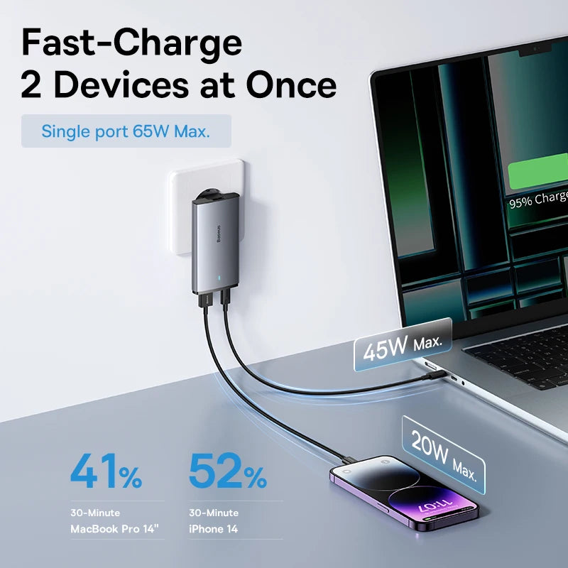 Baseus 65W GaN Charger Quick Charge 4.0 Type C PD USB