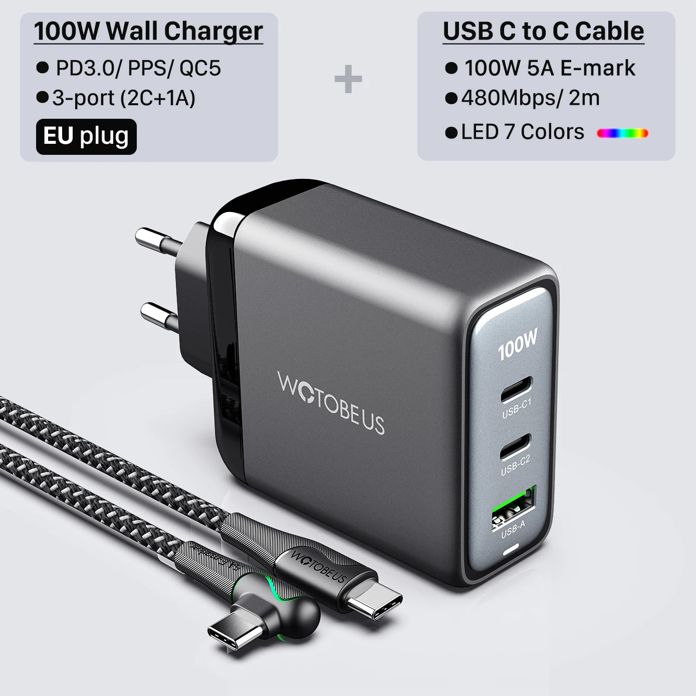1Wall Charger,USB C PD100W PD65W 45W 20W