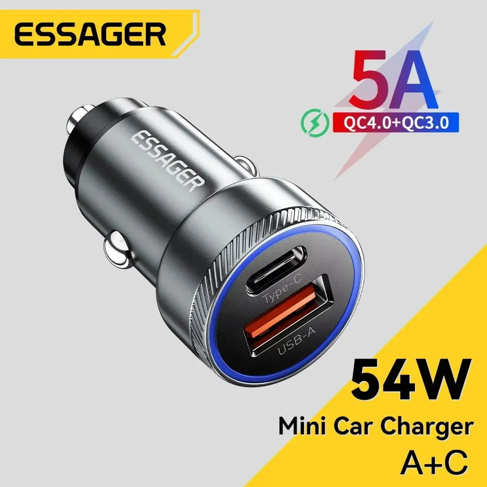 Essager 54W Car Charger 5A Fast Charging Type C Quick Charge 3.0 QC PD 3.0 SCP USB