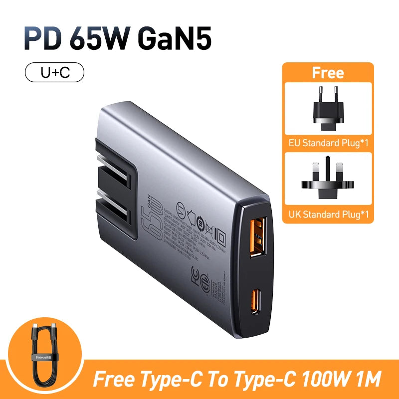 Baseus 65W GaN Charger Quick Charge 4.0 Type C PD USB