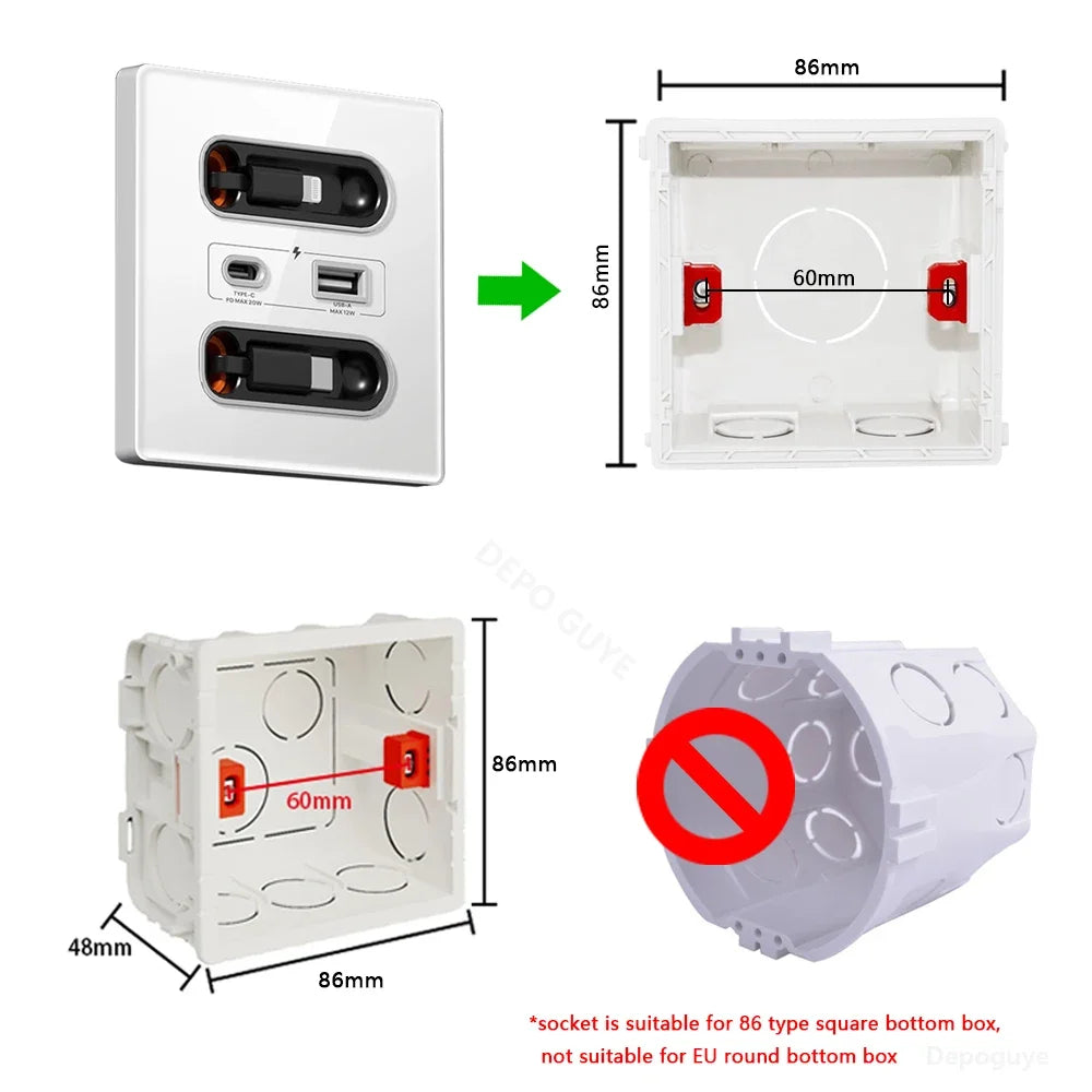 Universal Smart Socket With Telescopic charging line 20W Fast