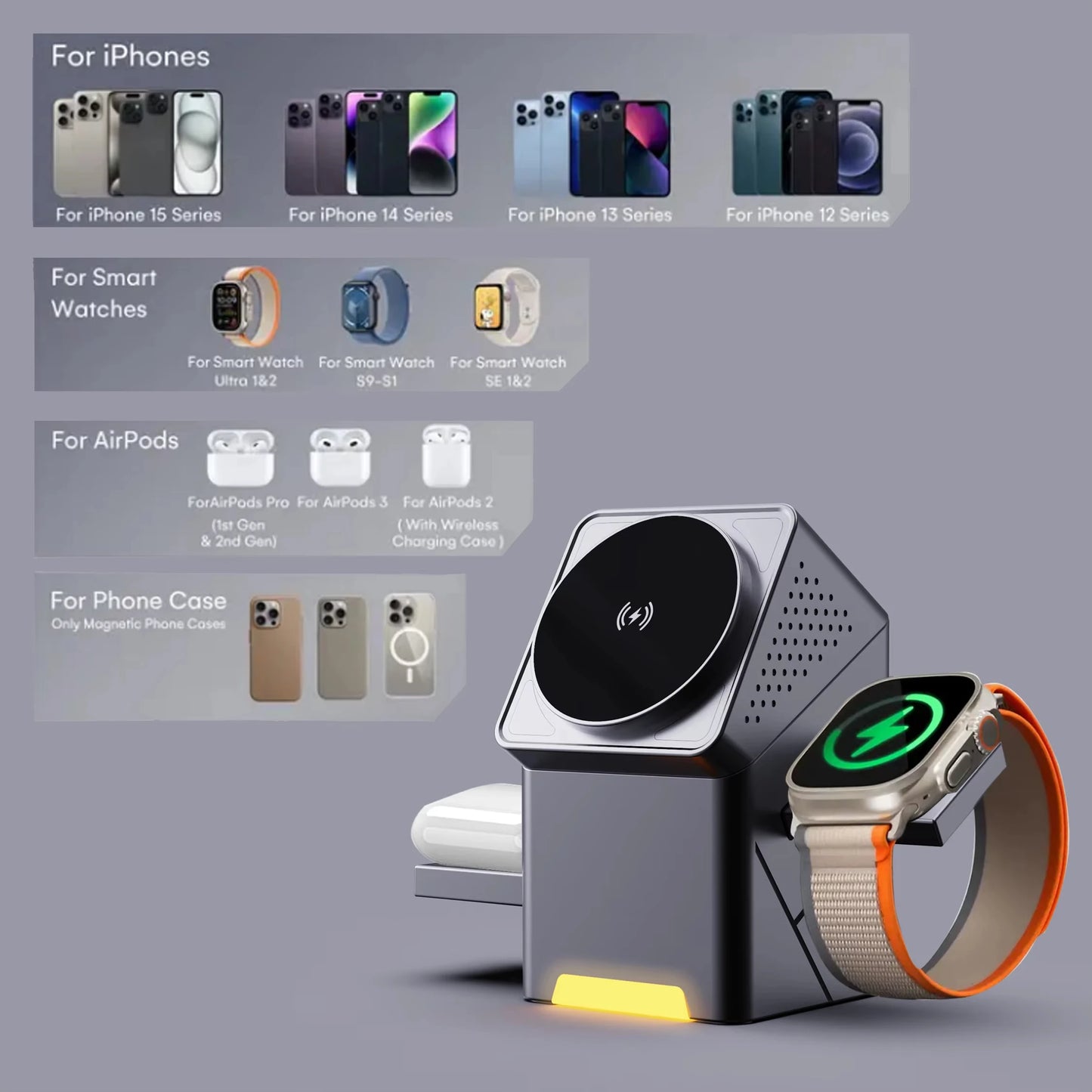 Automatic Rotation 3 in 1 15W Wireless Charger Pop-up