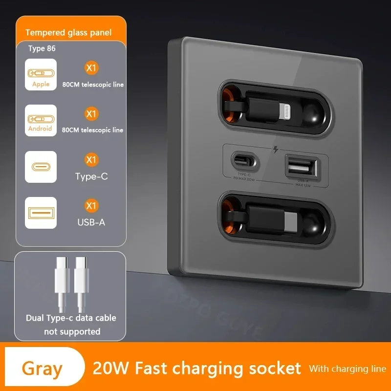 Universal Smart Socket With Telescopic charging line 20W Fast
