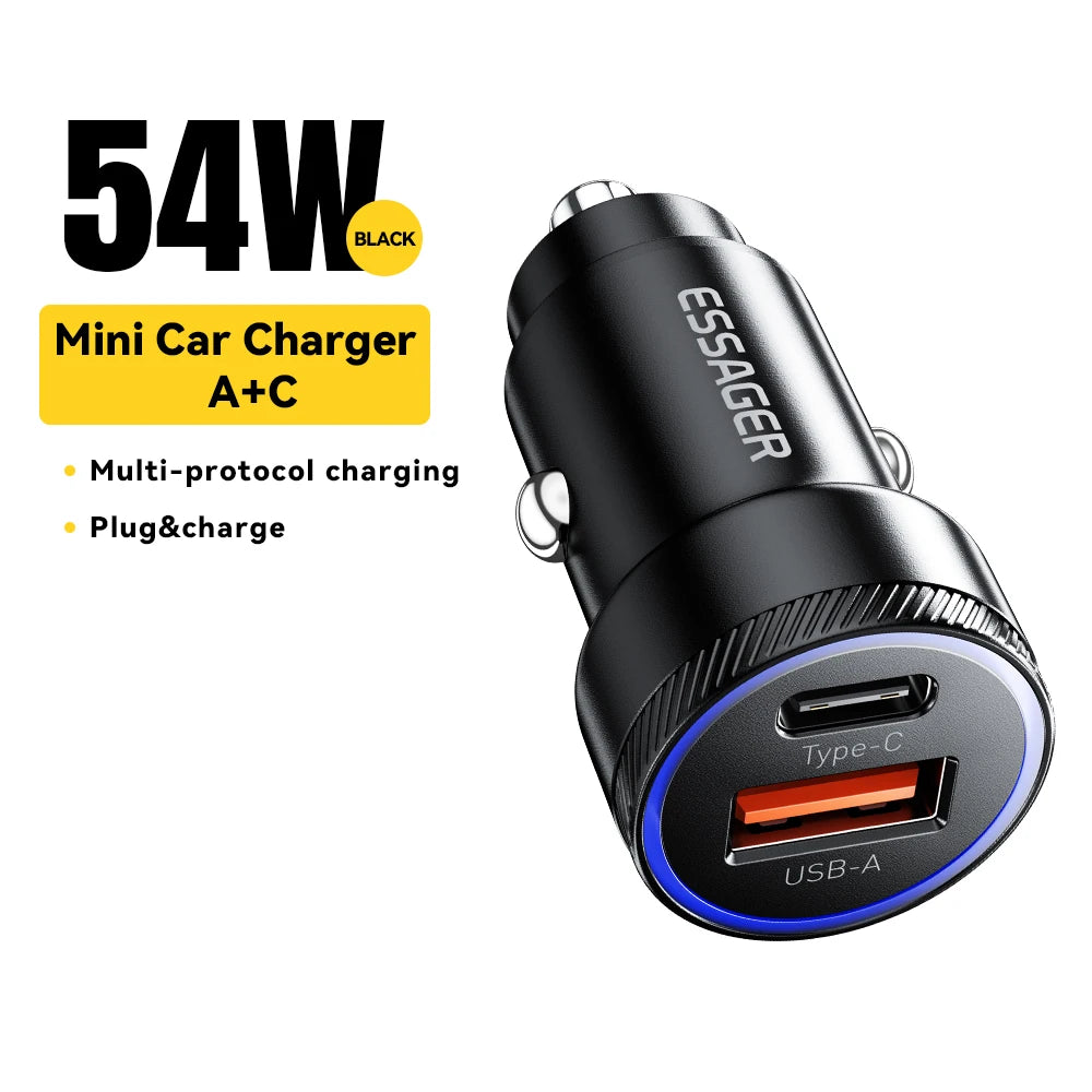 Essager 54W Car Charger 5A Fast Charging Type C Quick Charge 3.0 QC PD 3.0 SCP USB