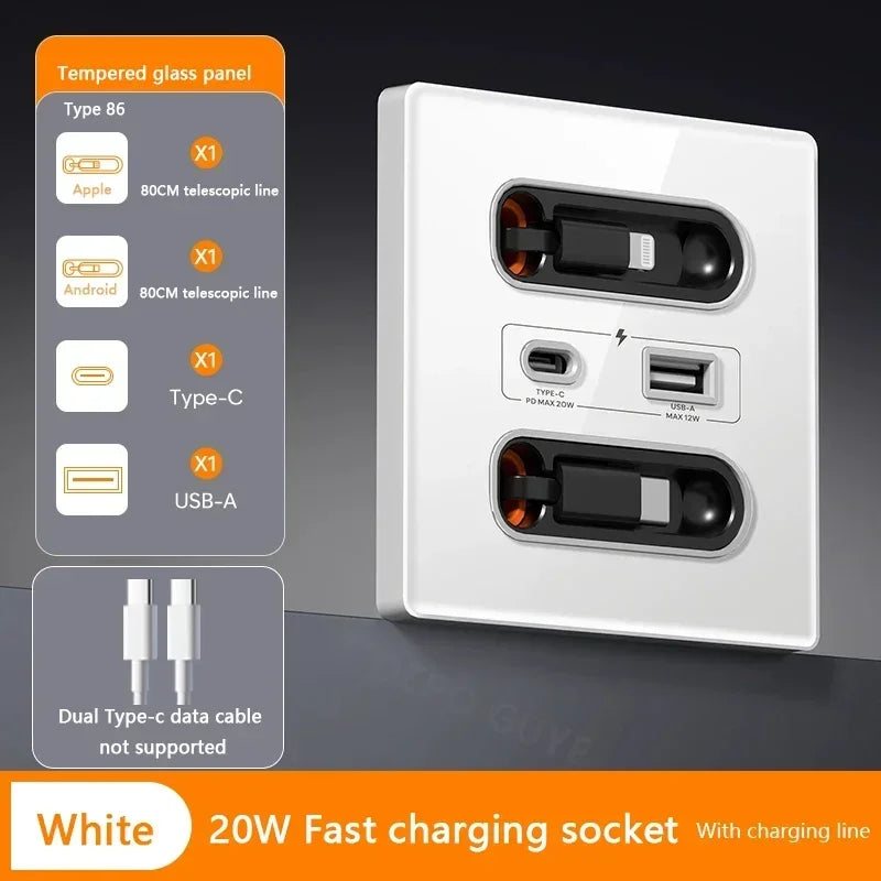 Universal Smart Socket With Telescopic charging line 20W Fast