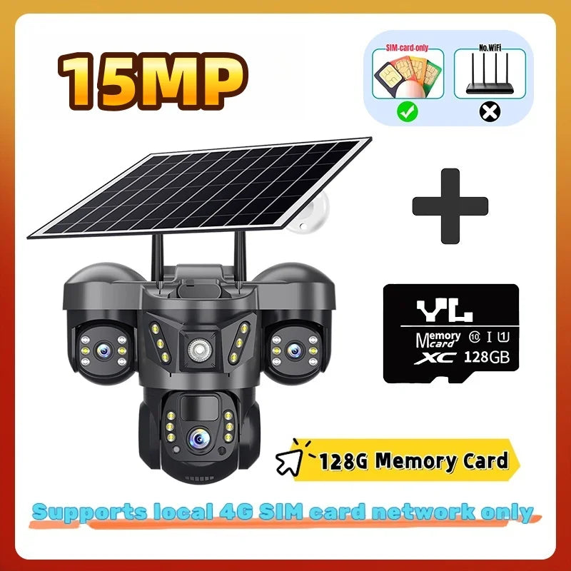 15MP 10X Zoom Triple Lens 4G Solar Camera Outdoor