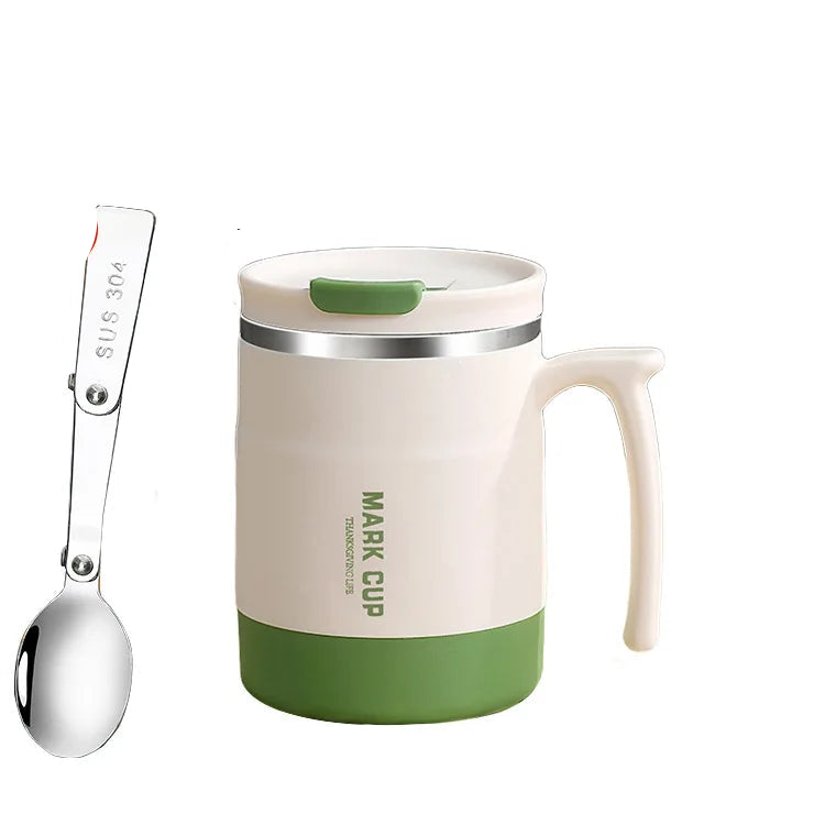 Stainless Steel Mug with Lid and Spoon Office Water Cup