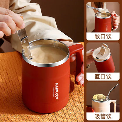 Stainless Steel Mug with Lid and Spoon Office Water Cup