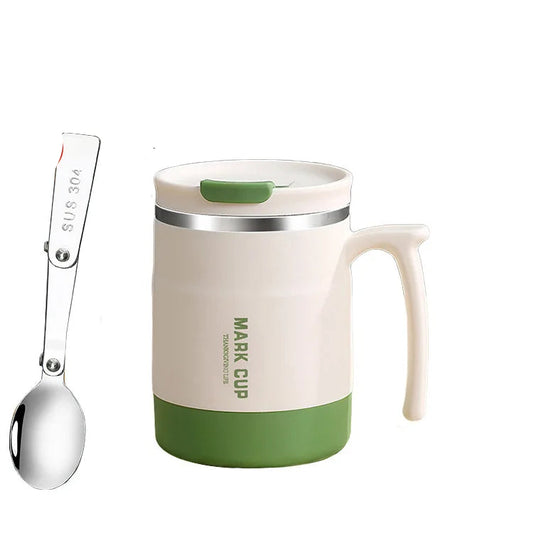 Stainless Steel Mug with Lid and Spoon Office Water Cup